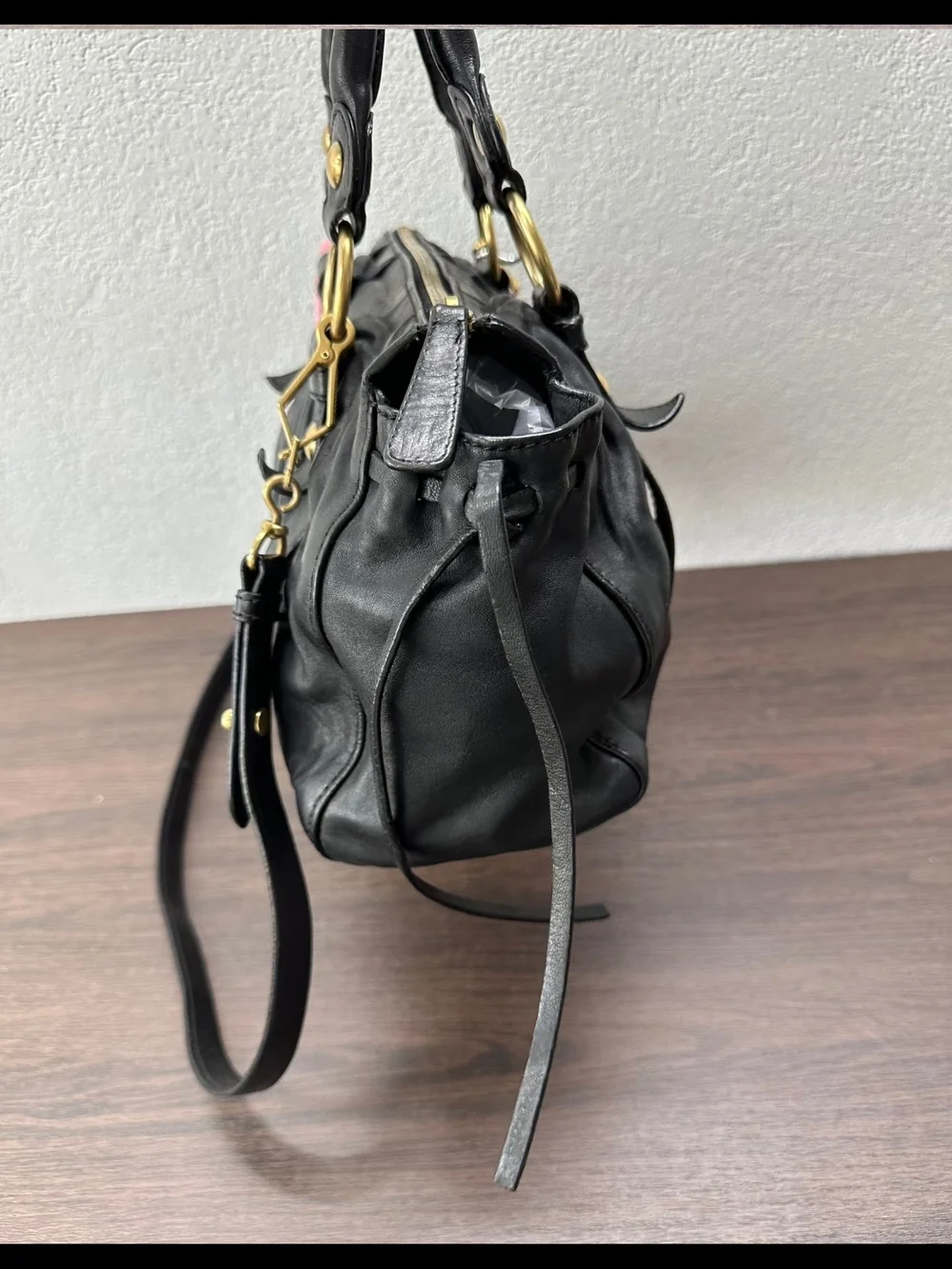 Miu Miu Vitello Lux 2way Black Leather Satchel Bag